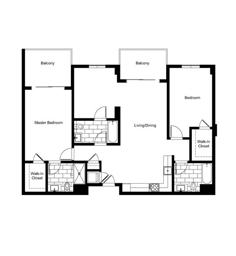 Floor plan for 3 beds, 3 baths, 1268 sqft